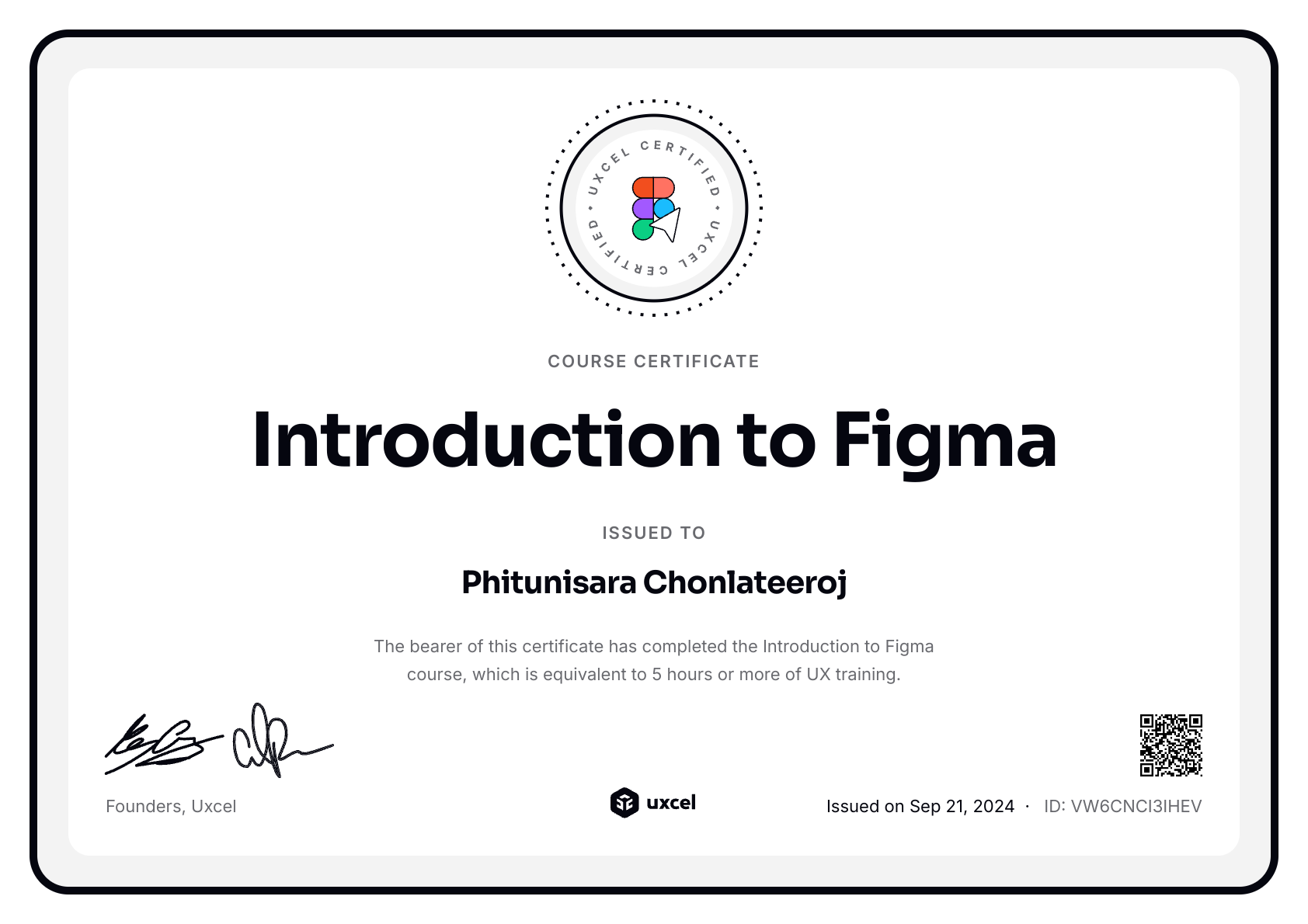 Phitunisara Chonlateeroj's certificate